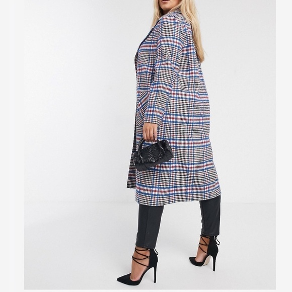 Asos Curve check coat in wool blend 14 - Picture 3 of 10